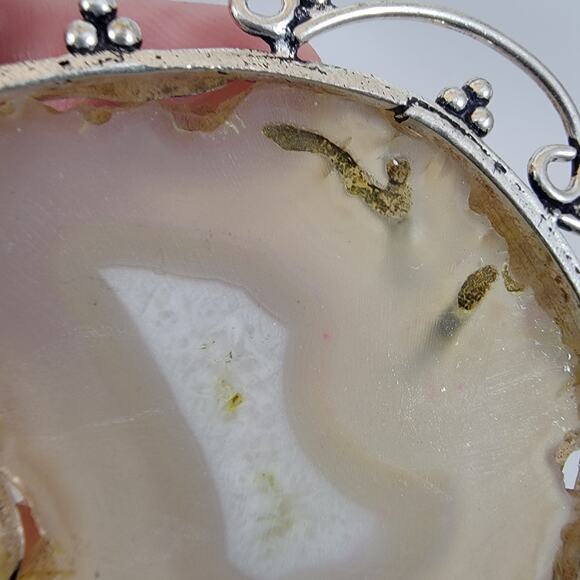 Handmade Sterling Silver Pendant Natural Agate Slice in Organic Stone Setting - Picture 5 of 10